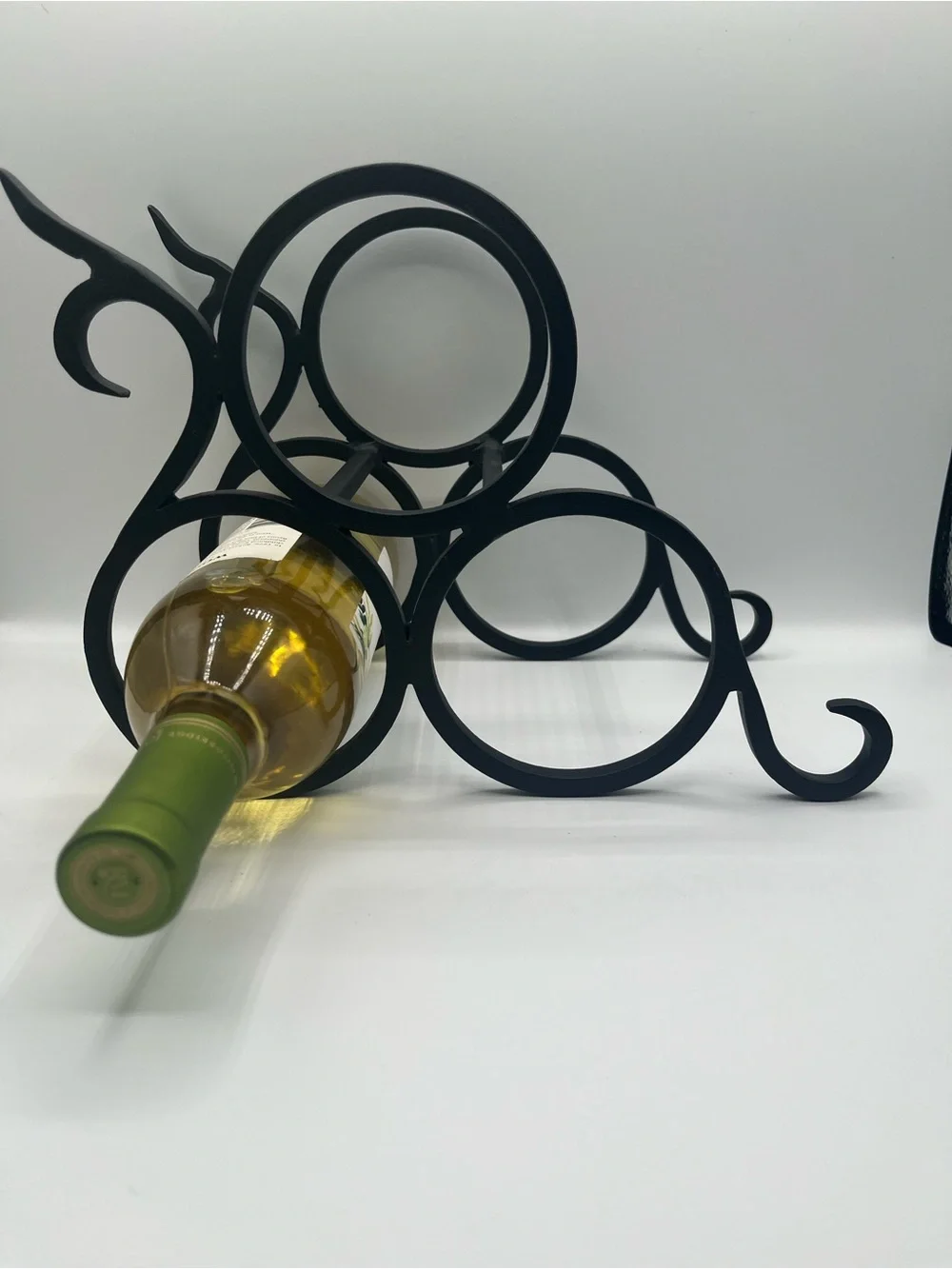 Vintage Black Wrought Iron Wine Rack - 3 Bottle Holder